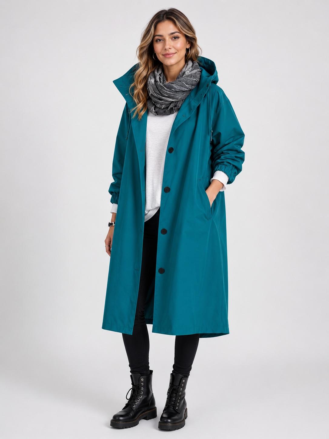 Women's Waterproof Lightweight Rain Jacket with Adjustable Hood in Dark Green