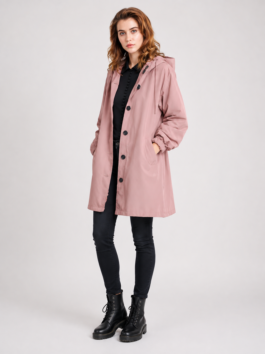 Women's Waterproof Lightweight Rain Jacket with Adjustable Hood in Pink