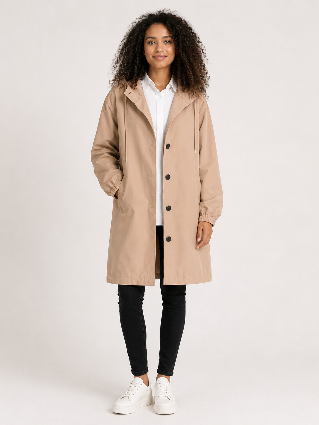 Women's Waterproof Lightweight Rain Jacket with Adjustable Hood in Khaki
