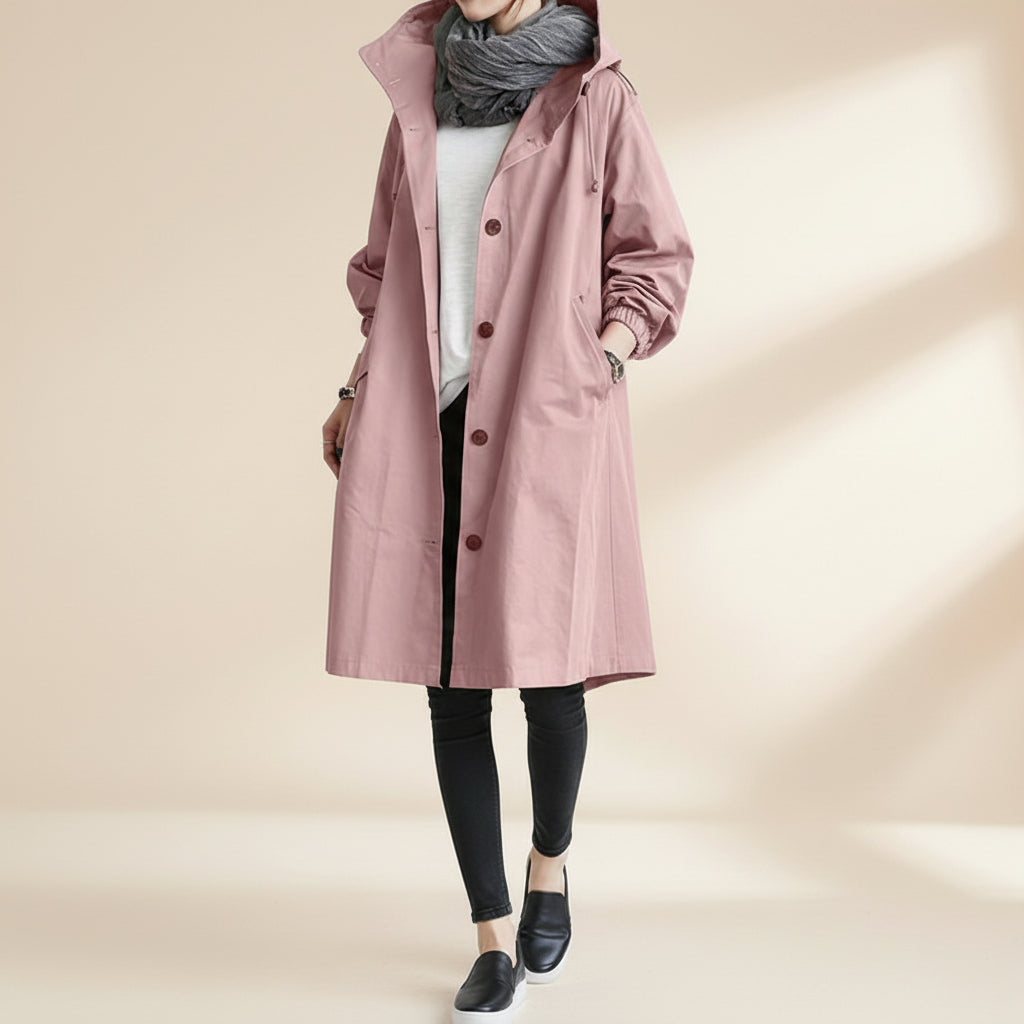 Women's Belted Waterproof Hooded Trench Coat in Pink