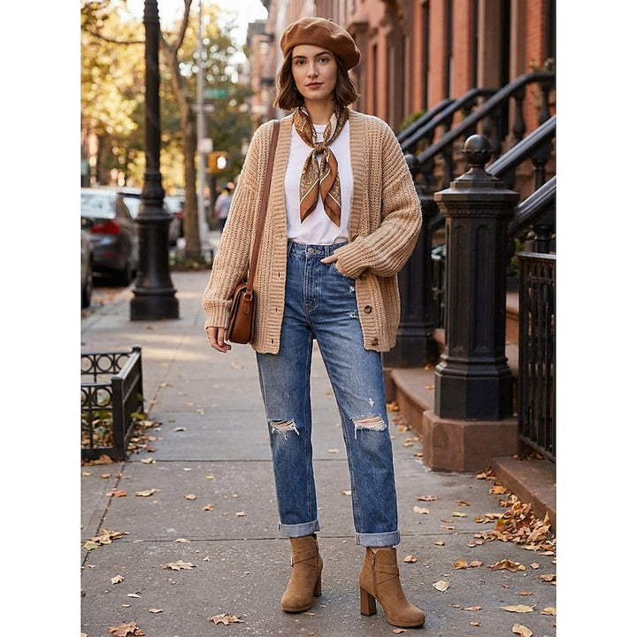 Women's Ankle Boots, Buckle Strap Block Heel Round Toe Booties