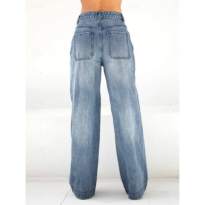 Women's Wide Leg Jeans, High Waisted Loose Fit Blue Denim