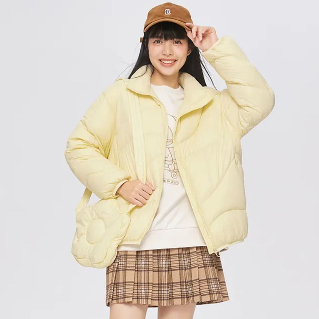 Women's Packable Lightweight Puffer Jacket with Classic Collar in Yellow