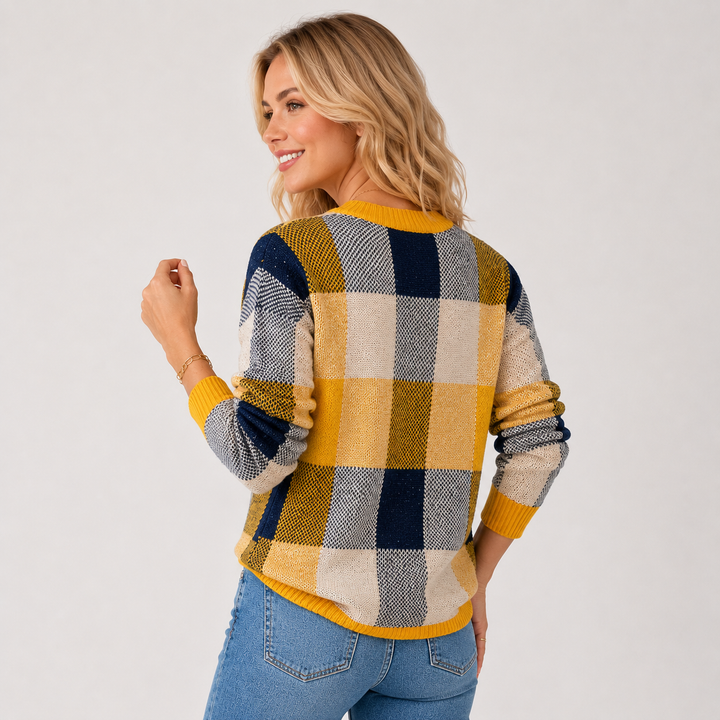 Women's Patchwork Sweater, Crew Neck Colorblock Knit Pullover