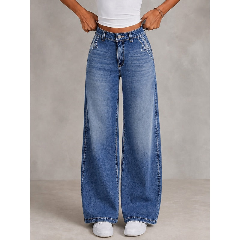 Women's Wide Leg Jeans, Relaxed Fit High Rise Straight Denim